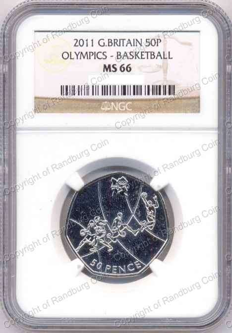 *#* Great Britain 2011 - 50 Pence Olympics Basketball NGC Graded MS66 - POP 1 sharing *#*