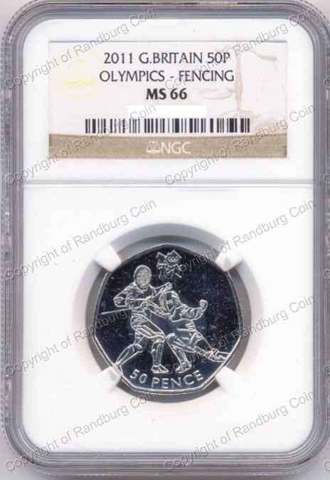 *#* Great Britain 2011 - 50 Pence Olympics Fencing NGCS Graded MS66 *#* - R1 Auction Sale