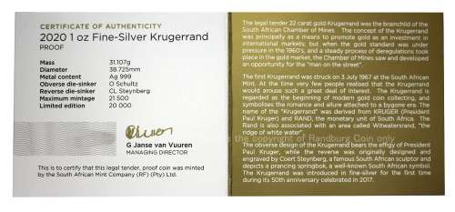 *#* - 2020 Silver Proof Krugerrand With Box and Certificate *#*