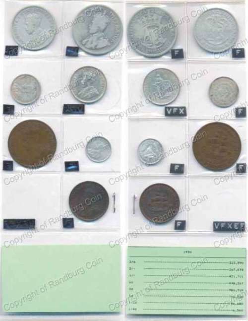 *#* 1930 SA Union Coins Set in a plastic sleeve, grades as per original collector *#*