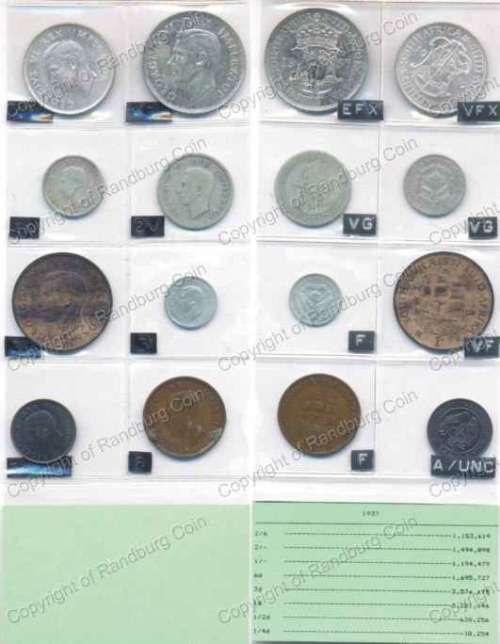 *#* 1937 SA Union Coins Set in a plastic sleeve, grades as per original collector *#*