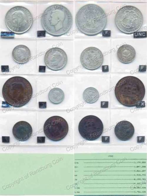 *#* 1942 SA Union Coins Set in a plastic sleeve, grades as per original collector *#*