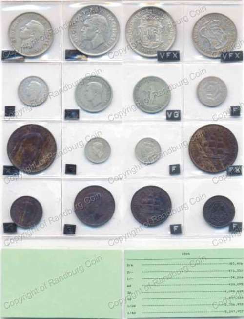 *#* 1945 SA Union Coins Set in a plastic sleeve, grades as per original collector *#*
