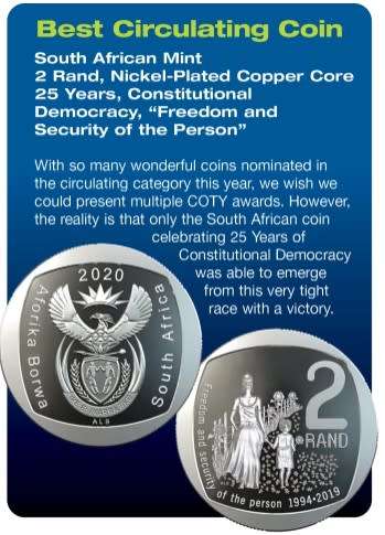 *#* Award Winning - 2020 SA Mint Issued 25 Year Democracy Nickel R2 Freedom and Security *#*