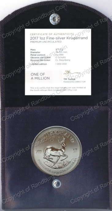 *#* 2017 Silver 1 oz Premium Uncirculated Krugerrand 50th in a SAM Velvet Pouch *#*