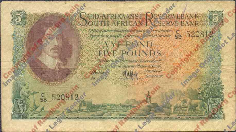 *#* MH DE KOCK - 3rd Issue - Five Pound (Afr/Eng) F *#*