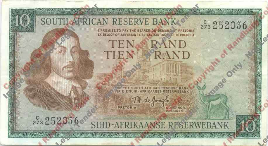 *#* TW de JONGH - 3rd Issue - 10 Rand Eng/Afr  - VF *#*
