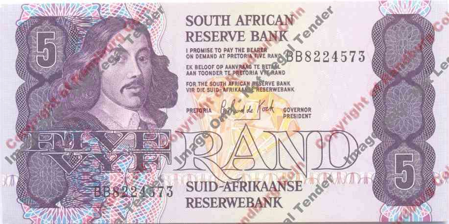*#* GPC De Kock 3rd Issue - Five Rand Note 1989 UNC *#*