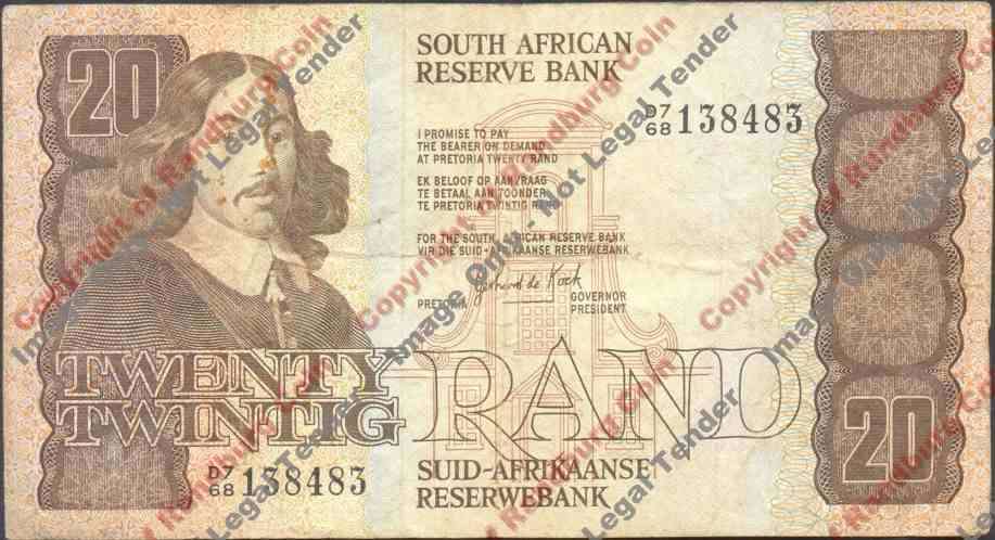 *#* GPC De Kock 3rd Issue - Twenty Rand Note 1984 - F - Pin holes *#*