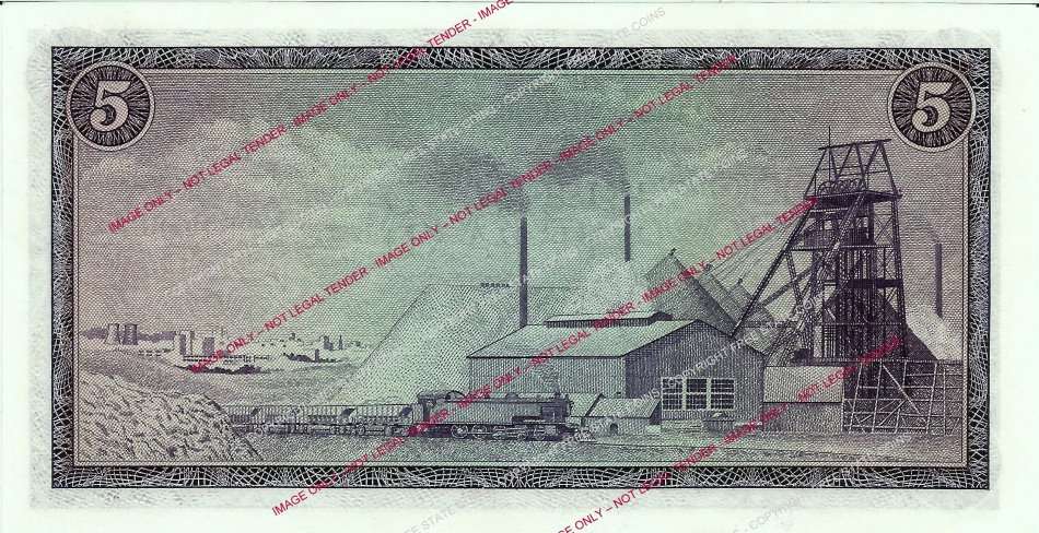 1975-1976 South Africa T.W. de Jongh 3rd Issue R5 Banknote (EF) 2016 Herns catalogue value is R125ea