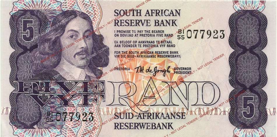 1978 South Africa T.W. de Jongh 4th Issue R5 Banknote (UNC) *50% Off!*