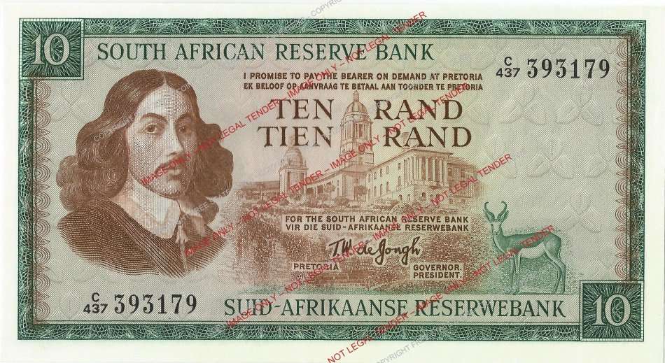 1975 South Africa T.W. de Jongh 3rd Issue R10 Banknote (UNC) *50% Off!*