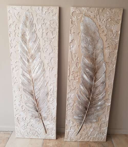SET OF 2 "FEATHER" CANVAS ORIGINAL PAINTINGS