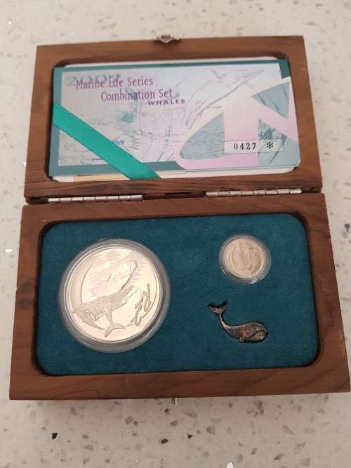 2002 SILVER MARINE LIFE SERIES WHALES COMBO SET - FREE DELIVERY UNINSURED