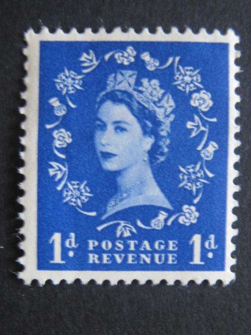 1952 GREAT BRITAIN QUEEN ELIZABETH II 1D BLUE + WATERMARKS + ORIGINAL GUM