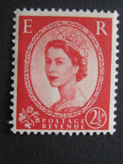 1952 GREAT BRITAIN QUEEN ELIZABETH II 2 1/2D RED + WATERMARKS + ORIGINAL GUM
