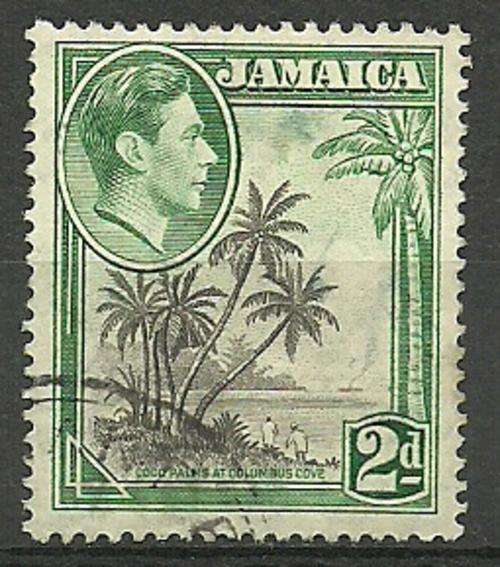 JAMAICA 1938  KING GEORGE VI 2D BLACK & GREEN + WATERMARKS