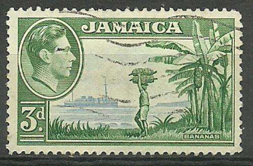 JAMAICA 1938  KING GEORGE VI 3D GREEN & BLUE + WATERMARKS