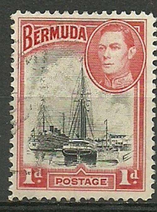 BERMUDA 1938  KING GEORGE VI  1D BLACK & RED + WATERMARKS