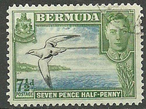 BERMUDA 1938  KING GEORGE VI  7 1/2D OLIVE & BLUE + WATERMARKS