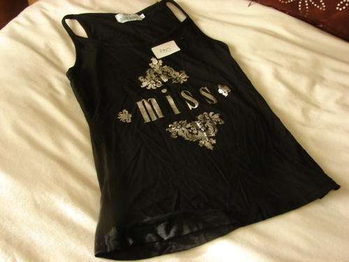 Black vest - MISS in silver - NEW - Size 34