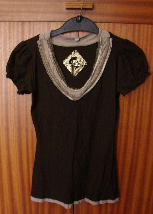 Brown V neck  frilly LTD top - Size 32