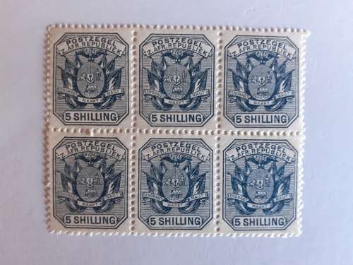ZAR 1895 5 Shilling Block of 6