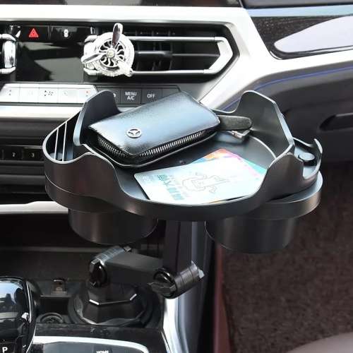 Multifunctional Car Tray with Rotatable Cup Holders