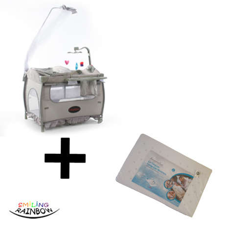 Chelino Tiffany Baby Camp Cot White Dots+ Snuggletime EASY Breather Standard Cot Mattress