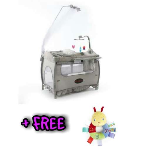 Chelino Tiffany Baby Camp Cot  - White Dots with FREE Taggies Cozy Rattle Pal Toy