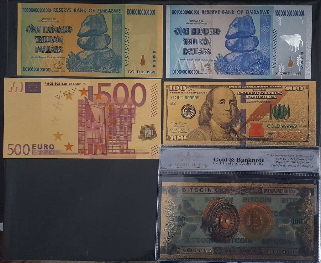 1 bid TAKE ALL, Mixed lot of 24k Foil banknotes, graded coins & precious metals.