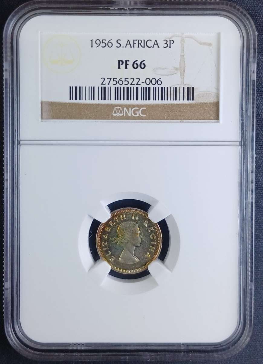 1956 SA 3 Pence * NGC PF66 - Some toning on coin