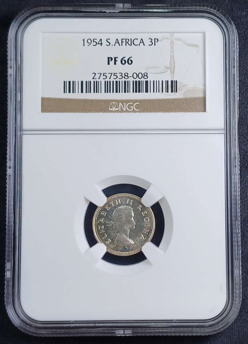 1954 SA 3 Pence * NGC PF66 - Some toning on coin