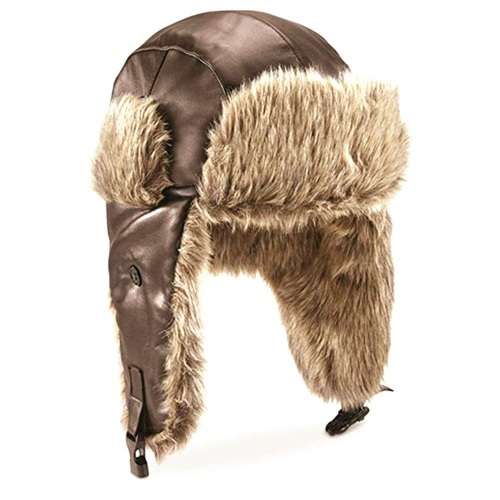 2022 Leather Winter Hat Trapper Hat Ushanka Ski Hat - Brown