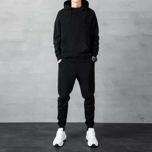 Hoodie Tracksuit Unisex For Women and For Men - Autumn and Winter Fleece Lined - Black - L