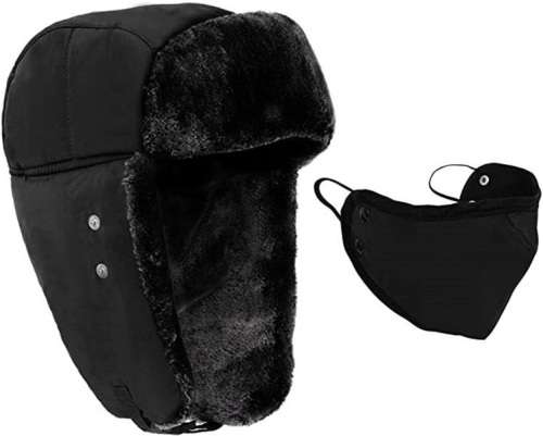 Winter Hat Ushanka Hat + Unisex Touch Screen Gloves For Men and Women - Black Hat + Black Gloves