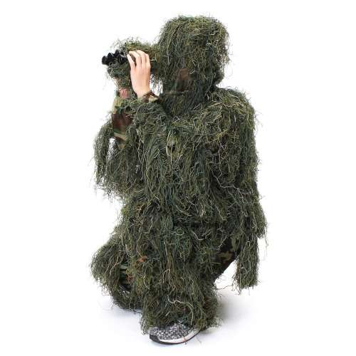 Ghillie Suit With SA Velcro Patch P.L.A. Camouflaged Clothing - Jungle Green