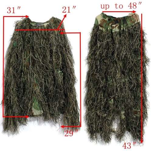 Ghillie Suit With SA Velcro Patch P.L.A. Camouflaged Clothing - Jungle Green