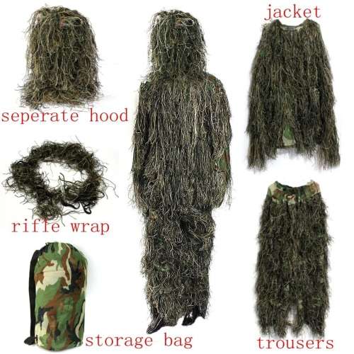Ghillie Suit With SA Velcro Patch P.L.A. Camouflaged Clothing - Jungle Green
