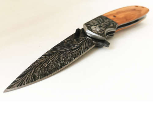 Folding Knife Damascus Knife Blade - Flick Knife - Brown CM-77