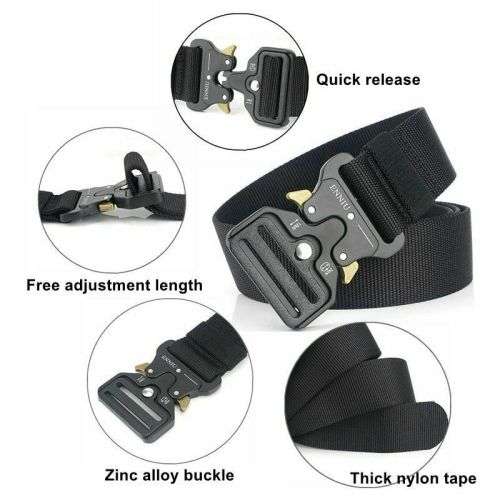 Tactical Nylon Waist Belt Army Quick Release Buckle Belt-Black - Black