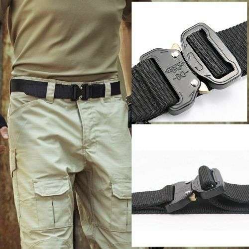 Tactical Nylon Waist Belt Army Quick Release Buckle Belt-Black - Black