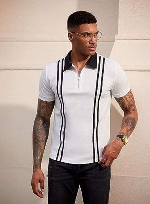 APEY - Golf Shirt Collared T Shirts For Men Stretch Fit Polo Shirts - White - XL