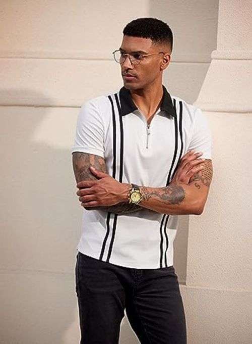 APEY - Golf Shirt Collared T Shirts For Men Stretch Fit Polo Shirts - White - XL