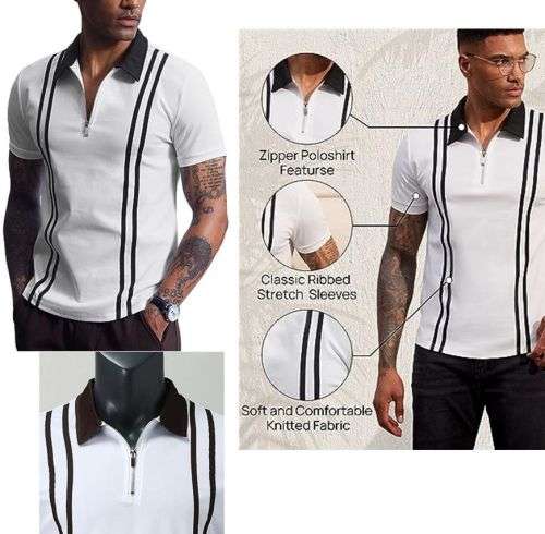 APEY - Golf Shirt Collared T Shirts For Men Stretch Fit Polo Shirts - White - XL