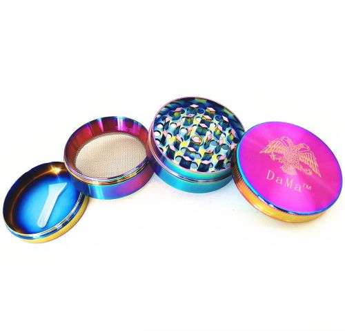 DaMa Dry Herb Grinder Weed Crusher 4 Stage - 50mm Solid Lid - Iridescent