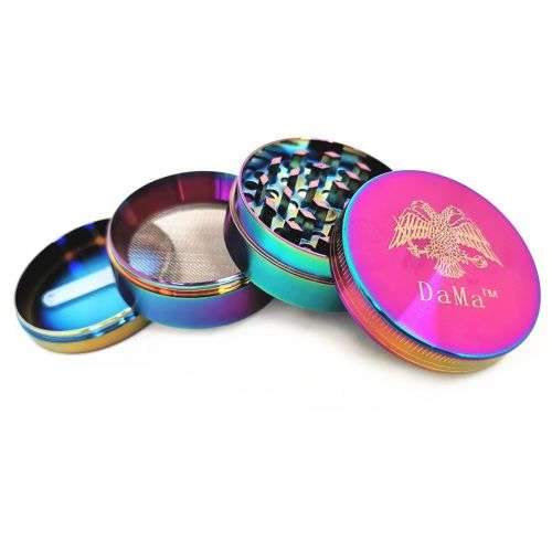 DaMa Dry Herb Grinder Weed Crusher 4 Stage - 50mm Solid Lid - Iridescent