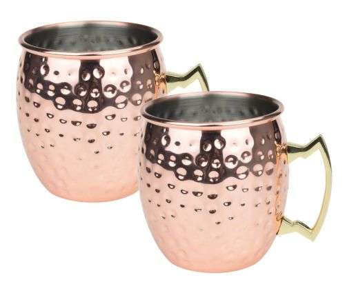 Set of 2 Copper Plated Moscow Mule Cocktail Drinking Hammered Mugs