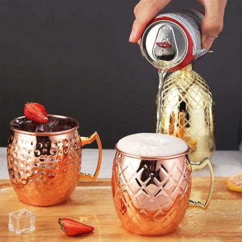Set of 2 Copper Plated Moscow Mule Cocktail Drinking Hammered Mugs