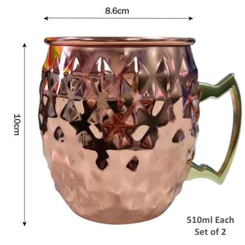 Set of 2 Copper Plated Moscow Mule Cocktail Drinking Hammered Mugs